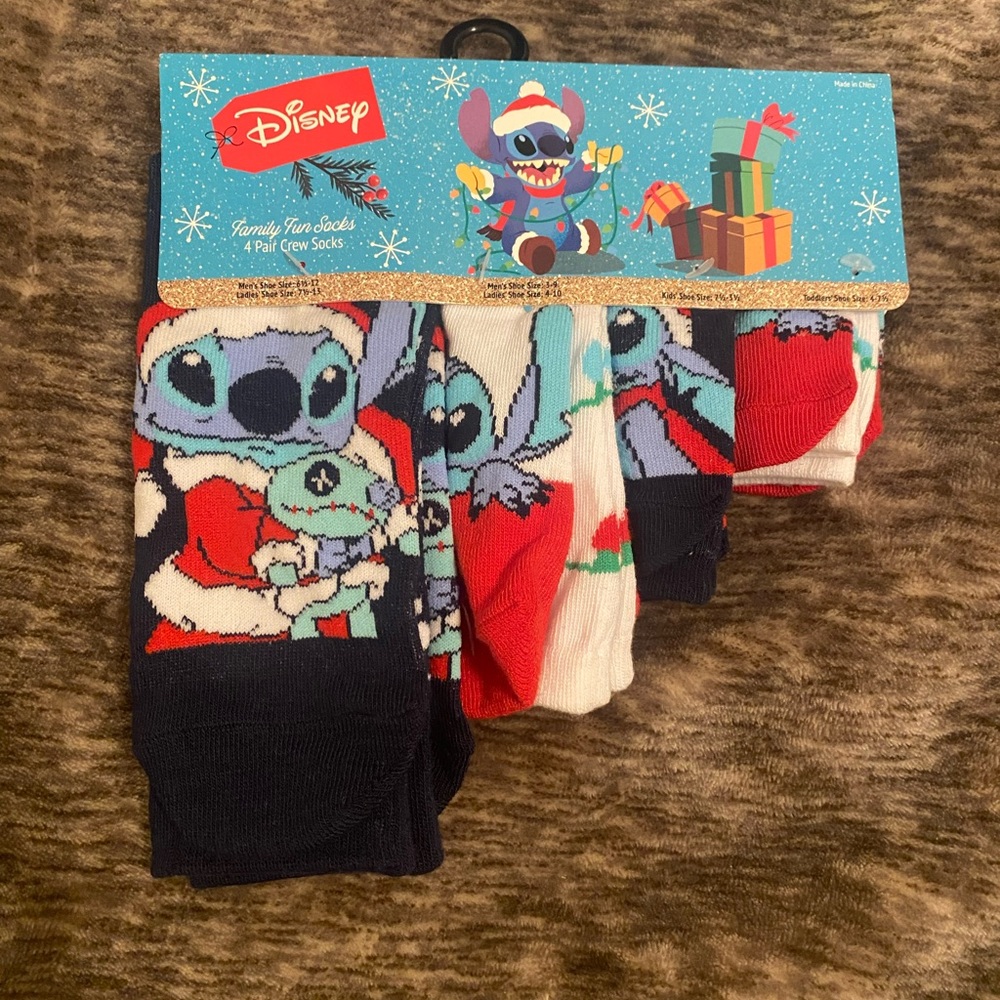Disney Lilo & Sitch Family Fun Sock Set 4 Pair Crew Sock Set